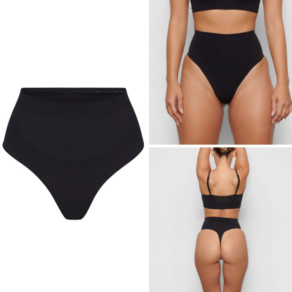 SKIMS High-Waist Thong Bikini Briefs in Black